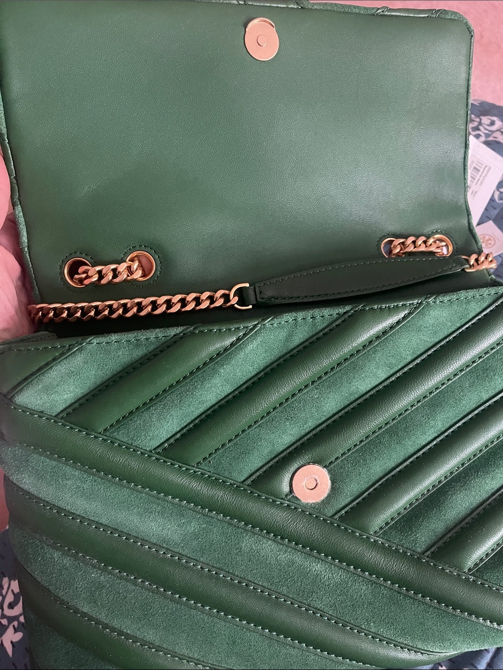 Tory Burch Green Chevron Bombé Convertible Shoulder Bag/leather and suede - Picture 12 of 17
